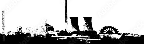 Industrial landscape grunge black and white silhouette for urban design