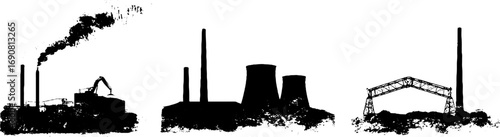 Industrial silhouette set in grunge black and white for design applications