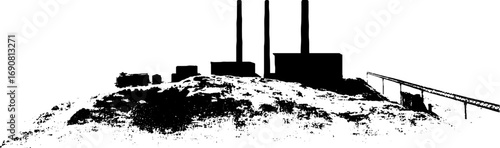 Industrial landscape grunge set - black and white silhouette for urban design projects