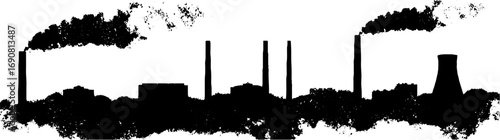 Industrial skyline silhouette with grunge effects for urban design and posters