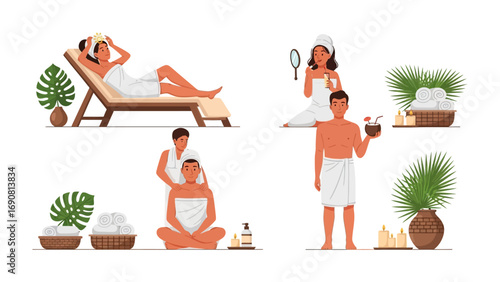 Relaxing Spa Experience: Enjoying a relaxing spa treatment featuring serene scenes of wellness, rejuvenation, and tranquility, ideal for evoking calmness and pampering.