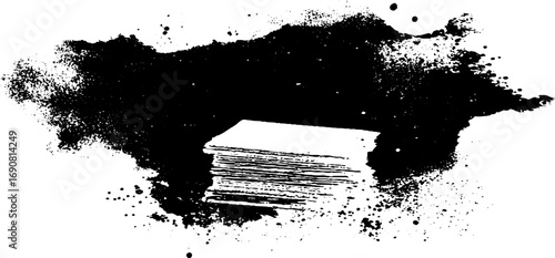 Grunge black and white film illustration with ink spatter and distressed texture for urban design