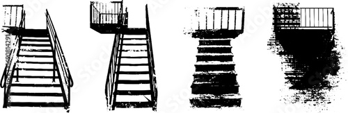 Urban grunge black and white stencil art of fire escape stairs