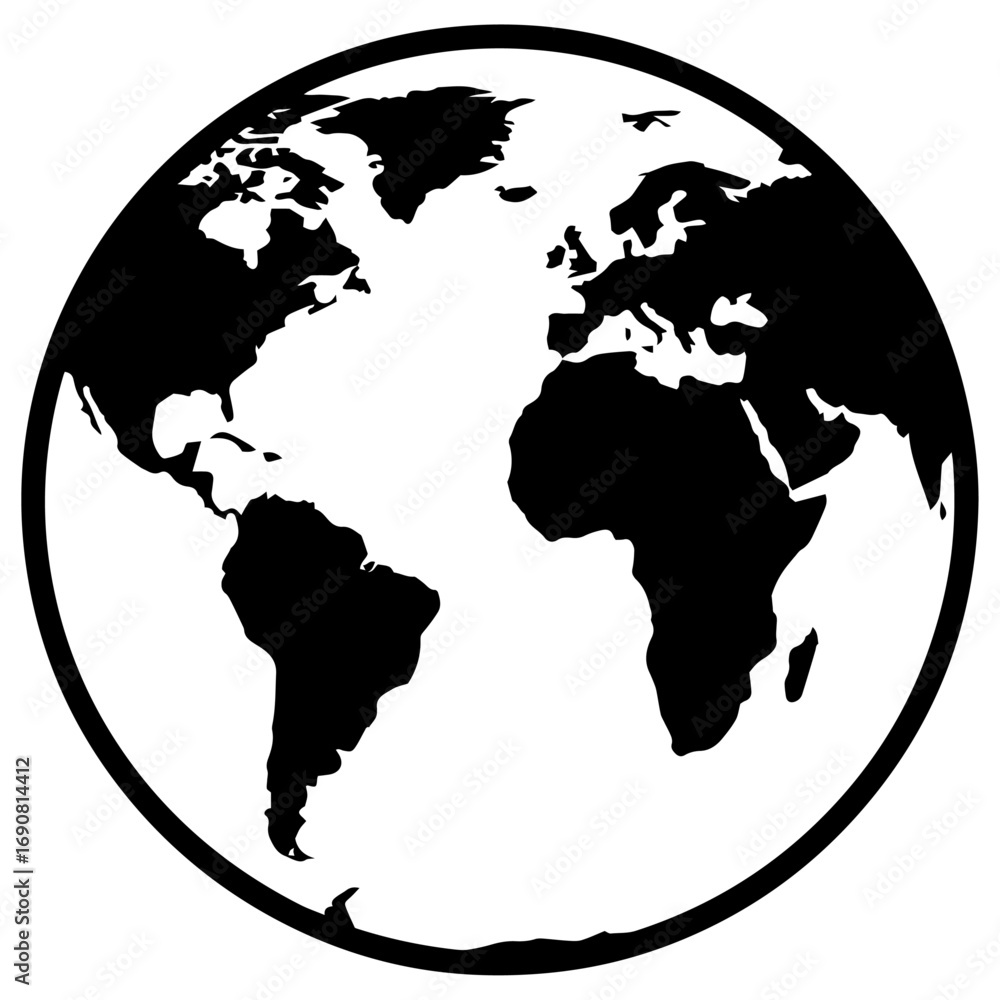 Obraz premium Globe Earth Silhouette vector Icon | Minimal Flat Vector World Map Design