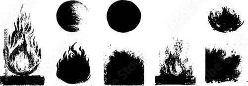 Grunge black and white flame elements set for creative design and urban art projects