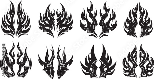 Diverse Collection of Black Flame Design Elements for Creative Projects and Decorations