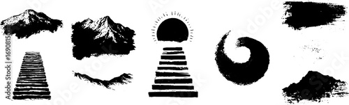 Black and white grunge landscape elements for design projects