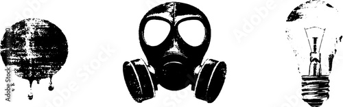 Grunge black and white set with gas mask and abstract elements for urban art design