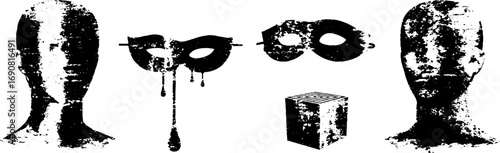 Grunge black and white abstract design set for artistic and urban themed projects