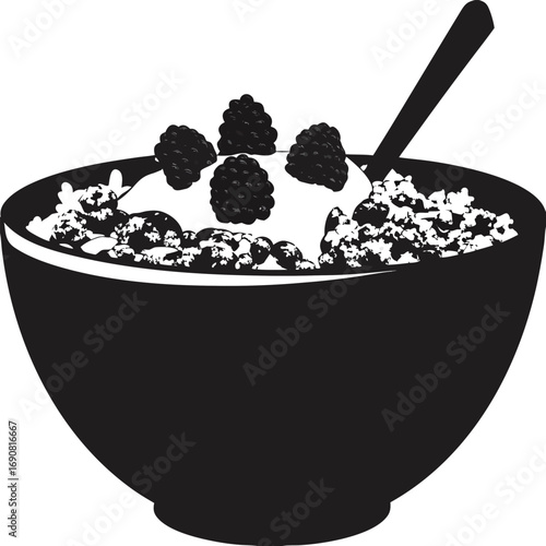Healthy Breakfast Bowl with Berries Illustration