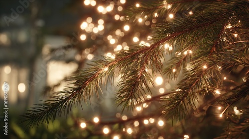 Wallpaper Mural Warm Holiday Lights & Pine Branches: Festive Winter Scene Torontodigital.ca