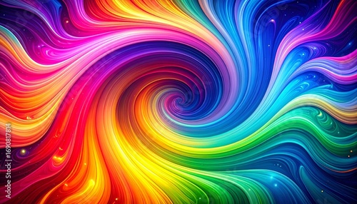Psychedelic swirl with rainbow neon tones retro vibrant colorful abstract background

