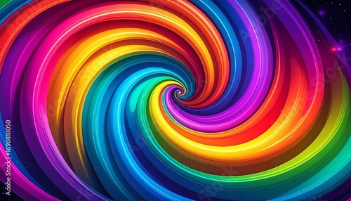 Psychedelic swirl with rainbow neon tones retro vibrant colorful abstract background

