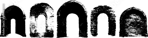 Black and white grunge gothic arches set for urban design and artwork