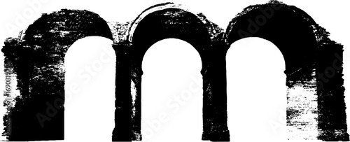 Gothic archway grunge black and white stencil for design and decor