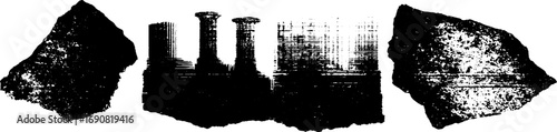 Greek architectural grunge elements set in black and white for design