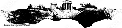 Ancient greek temple ruins in grunge style design for art and decor