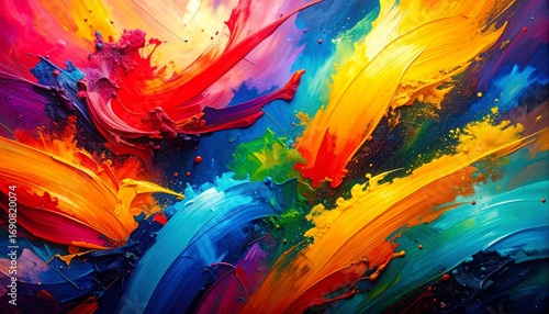 Bold brush strokes of vivid paint colors artistic creative modern style abstract background
