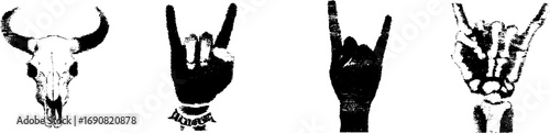Grunge black and white hand gesture illustration set for design and decor