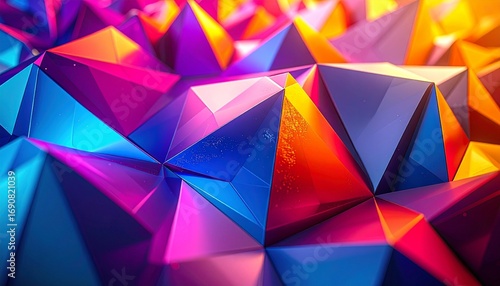 Polygonal 3D shapes with sharp edges vibrant modern futuristic abstract background

