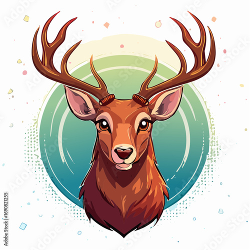Majestic Deer Illustration with Antlers and Festive Accents, a Nature-Inspired Artwork