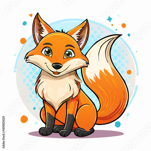 Charming Fox Cartoon Character with Playful Expression and Colorful Details