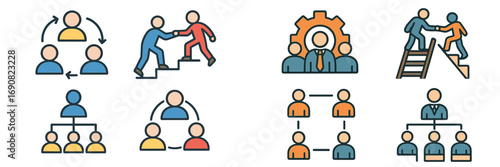 Business management and corporate collaboration symbols for teamwork and organizational structure concepts