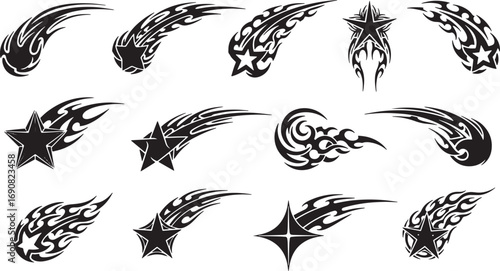 Collection of Vector Illustrations Dynamic Shooting Star and Flame Designs for Creative Projects