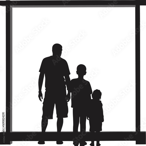 Family Silhouette Looking Out Together