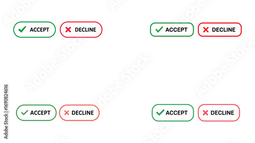 Vector illustration of accept and decline buttons in green and red color for digital interface design