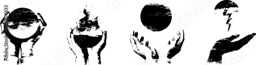 Grunge black and white hand silhouettes for creative design projects