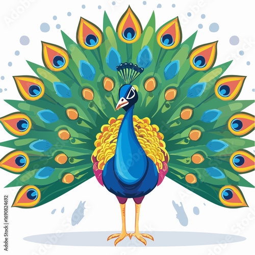 Vibrant Peacock Illustration A Colorful Bird with Open Plumage