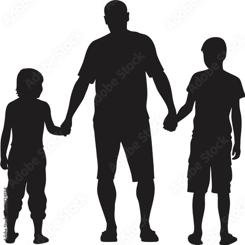 Father and Children Holding Hands Silhouette