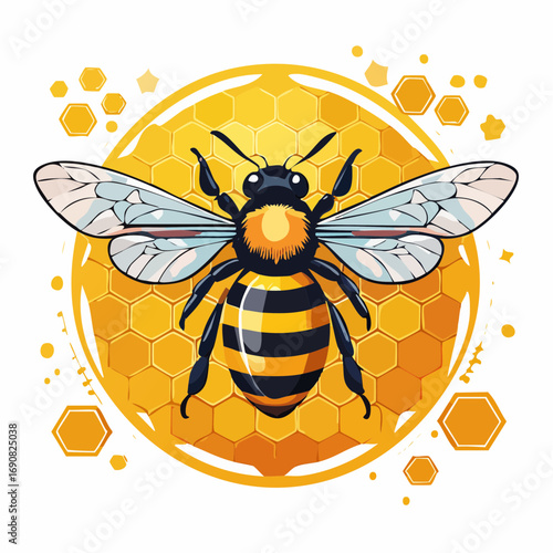 Honeybee Illustration on Honeycomb Background