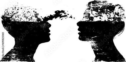 Grunge black and white silhouette of experimental head designs for urban art concepts