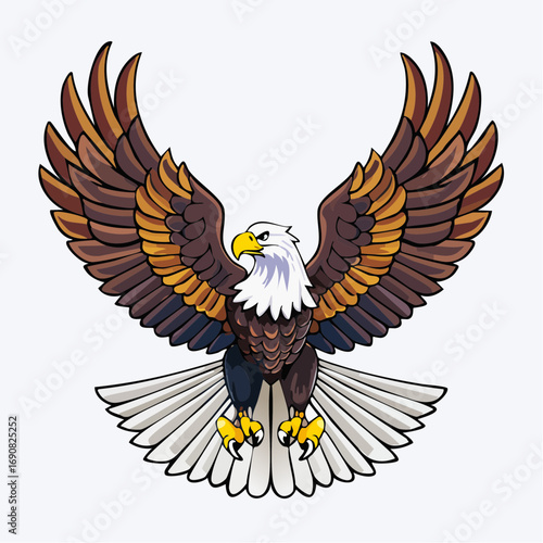 A majestic illustration of a powerful bald eagle with its wings fully spread, symbolizing freedom, strength, and national pride