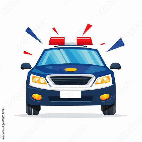 Vector illustration of an emergency police car from the front with flashing lights, symbolizing law enforcement and public safety