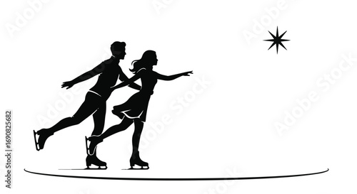 Graceful ice skaters performing a synchronized routine under a star