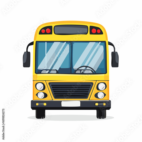 A classic yellow school bus shown from the front view, representing student transportation and education. This cartoon vector illustration is isolated on a white background