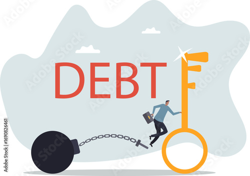 Debt free or freedom for pay off debts, loan or mortgage, solution to solve financial problem, savings or investment to break free,about a man and his life.