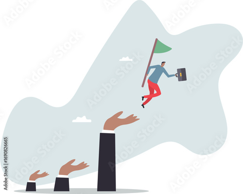 Business support or mentorship to assist employee to success, helping hand or encouragement for teammate to achieve business goal.about a man and his life.