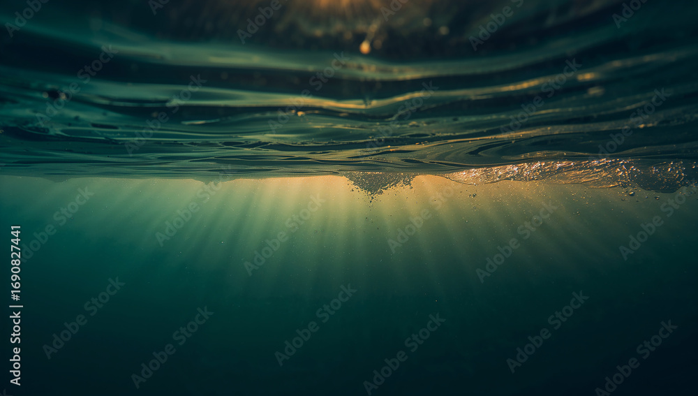 Obraz premium Beautiful Underwater Light Rays Beyond Water Surface