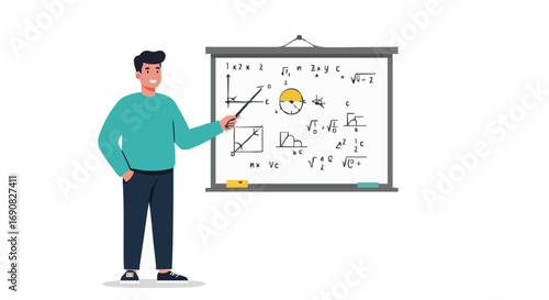 Teacher Explaining Mathematics on Whiteboard Illustration