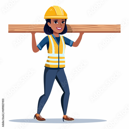 Confident woman builder in safety gear, an empowered illustration of a female carpenter at work