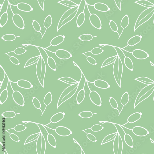 Pattern Hawthorn Berry Branches with Round Small Pome Fruits.