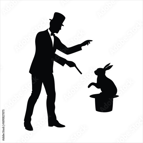 Silhouette of a magician pulling a rabbit out of a hat