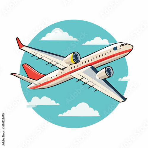 Vector illustration of a commercial airplane in flight, a conceptual design for air travel and transportation