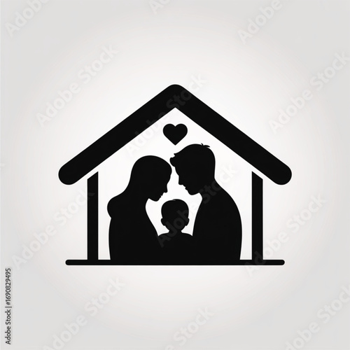 Family Harmony: A heart-warming silhouette of a family united under a roof, symbolizing the sanctity of home and the love within. 