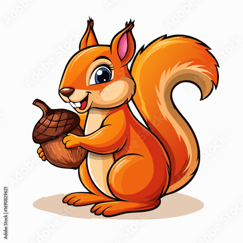 Cute Cartoon Squirrel Holding an Acorn Playful Nature Illustration