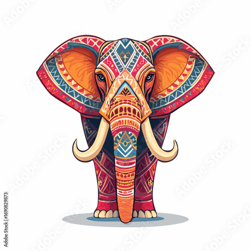 Majestic elephant adorned with intricate tribal patterns and vibrant festive colors, a beautiful cultural symbol